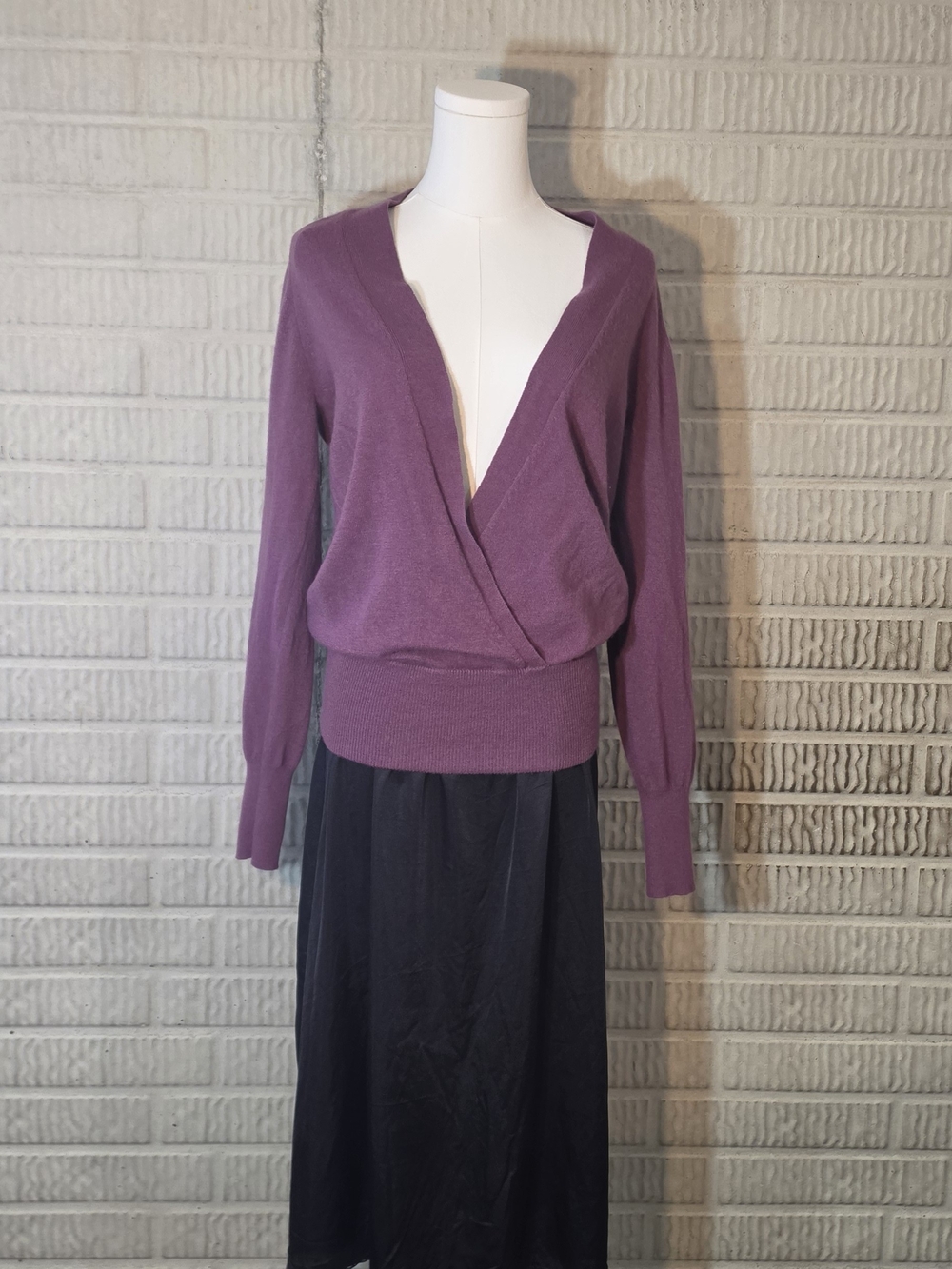 J. Crew Plum Open V Neck Knit Wool Cashmere Blend Cardigan Sweater
